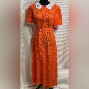 SHEIN Confetti Heart Print Belted Peter Pan Collar Dress Size 6